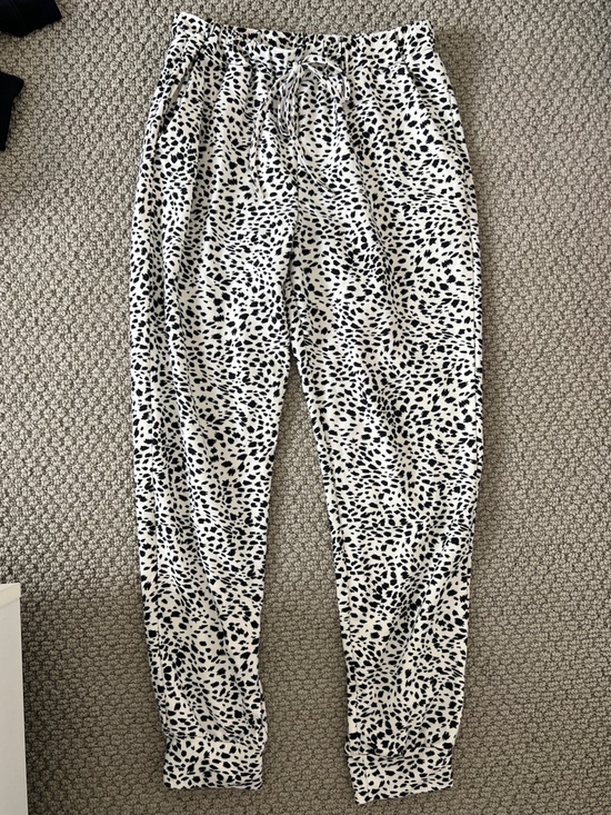 Source Unknown Pants - Leopard Print Black & White Spot Jogger Pants with pockets and tie size medium